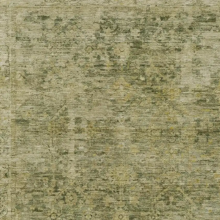 Green And Gold Abstract Washable Indoor Outdoor Area Rug Photo 3