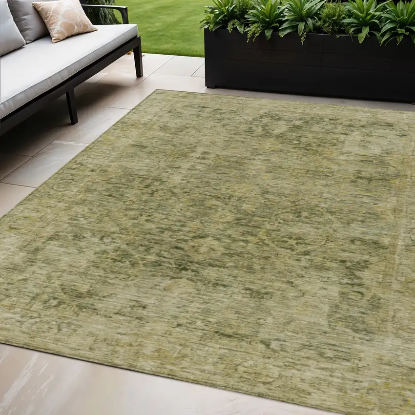 Green And Gold Abstract Washable Indoor Outdoor Area Rug Photo 2