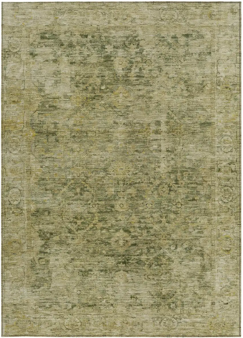 Green And Gold Abstract Washable Indoor Outdoor Area Rug Photo 3