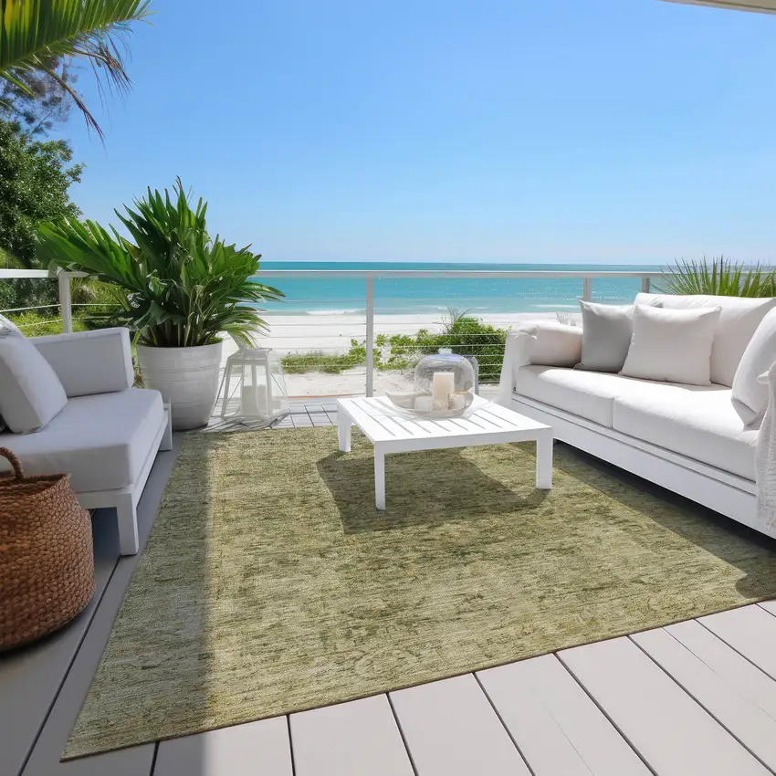 Green And Gold Abstract Washable Indoor Outdoor Area Rug Photo 9