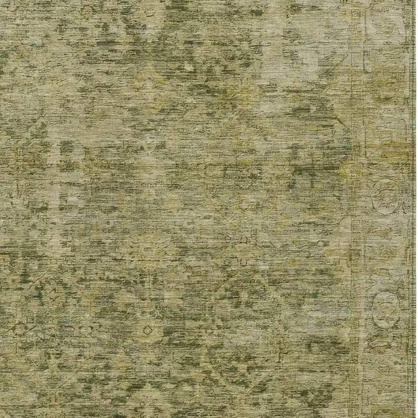 Green And Gold Abstract Washable Indoor Outdoor Area Rug Photo 4