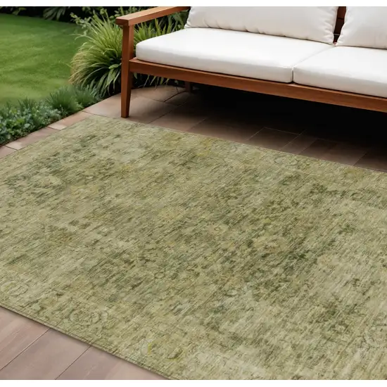 Green And Gold Abstract Washable Indoor Outdoor Area Rug Photo 2