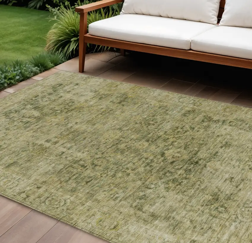 Green And Gold Abstract Washable Indoor Outdoor Area Rug Photo 2