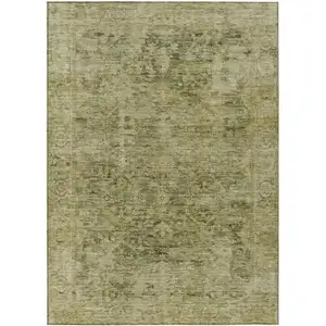 Photo of Green And Gold Abstract Washable Indoor Outdoor Area Rug