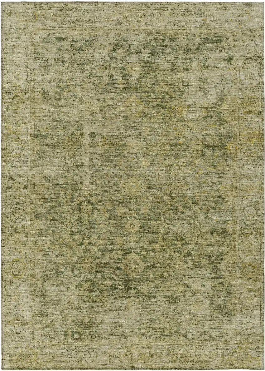 Green And Gold Abstract Washable Indoor Outdoor Area Rug Photo 1