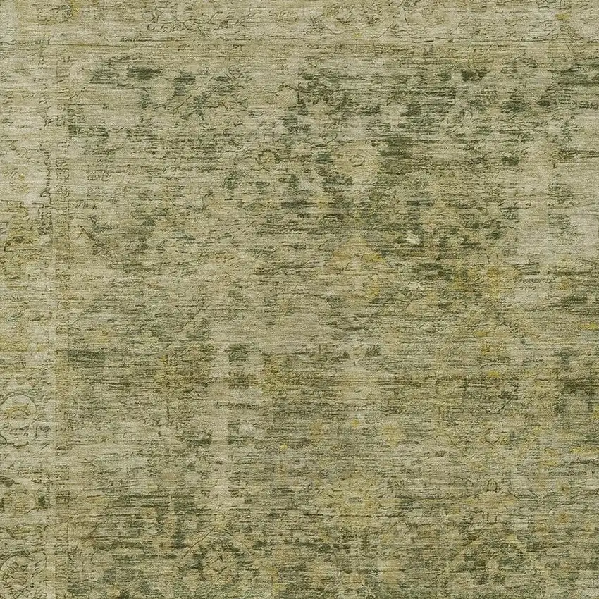 Green And Gold Abstract Washable Indoor Outdoor Area Rug Photo 4