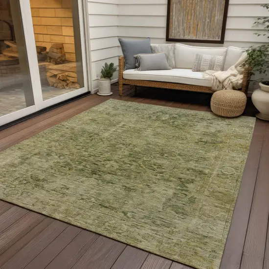 Green And Gold Abstract Washable Indoor Outdoor Area Rug Photo 6