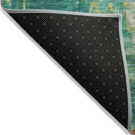 Green And Gold Abstract Washable Indoor Outdoor Area Rug Photo 8