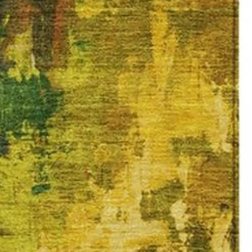 Green And Gold Abstract Washable Indoor Outdoor Area Rug Photo 3