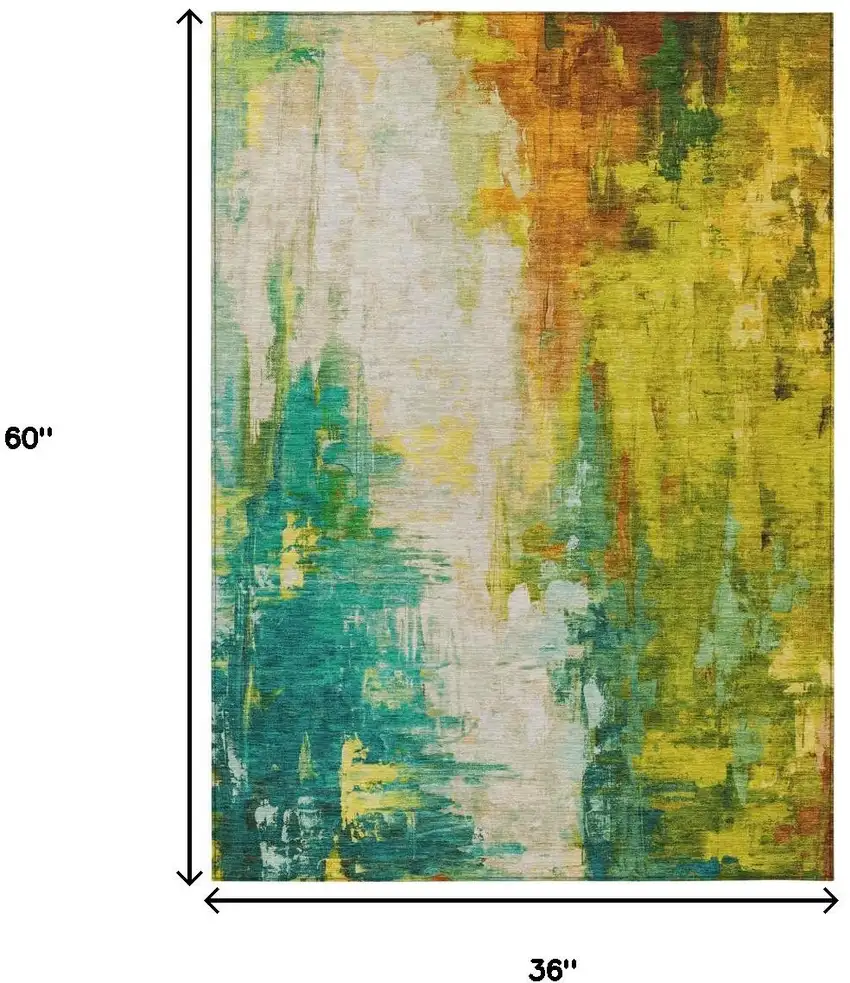Green And Gold Abstract Washable Indoor Outdoor Area Rug Photo 9