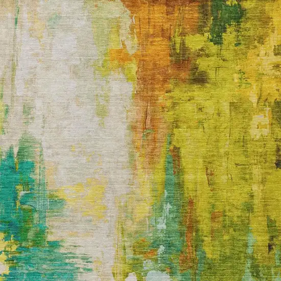 Green And Gold Abstract Washable Indoor Outdoor Area Rug Photo 1