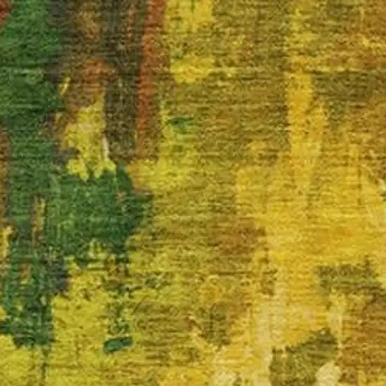 Green And Gold Abstract Washable Indoor Outdoor Area Rug Photo 3