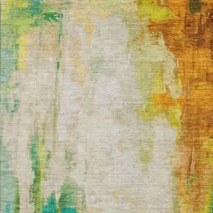 Photo of Green And Gold Abstract Washable Indoor Outdoor Area Rug
