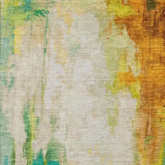 Green And Gold Abstract Washable Indoor Outdoor Area Rug Photo 1