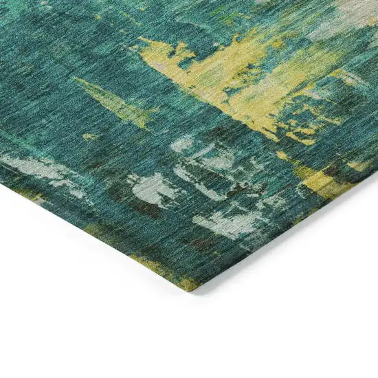 Green And Gold Abstract Washable Indoor Outdoor Area Rug Photo 9