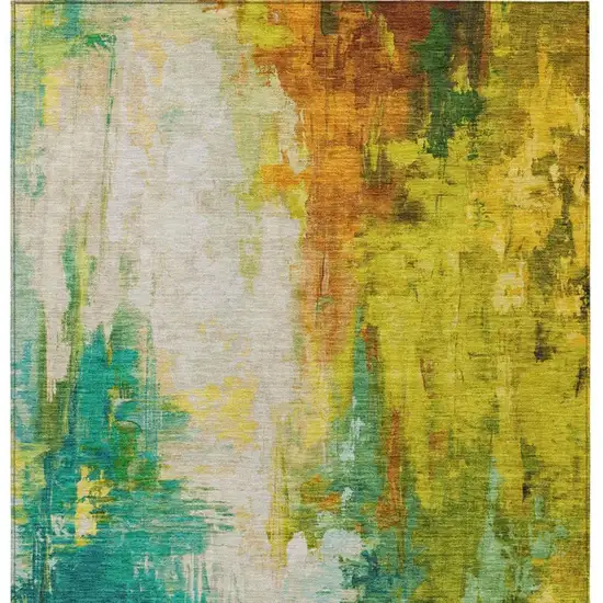 Green And Gold Abstract Washable Indoor Outdoor Area Rug Photo 1