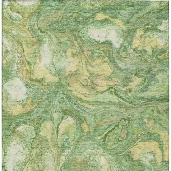 Green And Gold Abstract Washable Indoor Outdoor Area Rug Photo 6