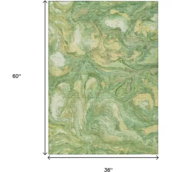 Green And Gold Abstract Washable Indoor Outdoor Area Rug Photo 9