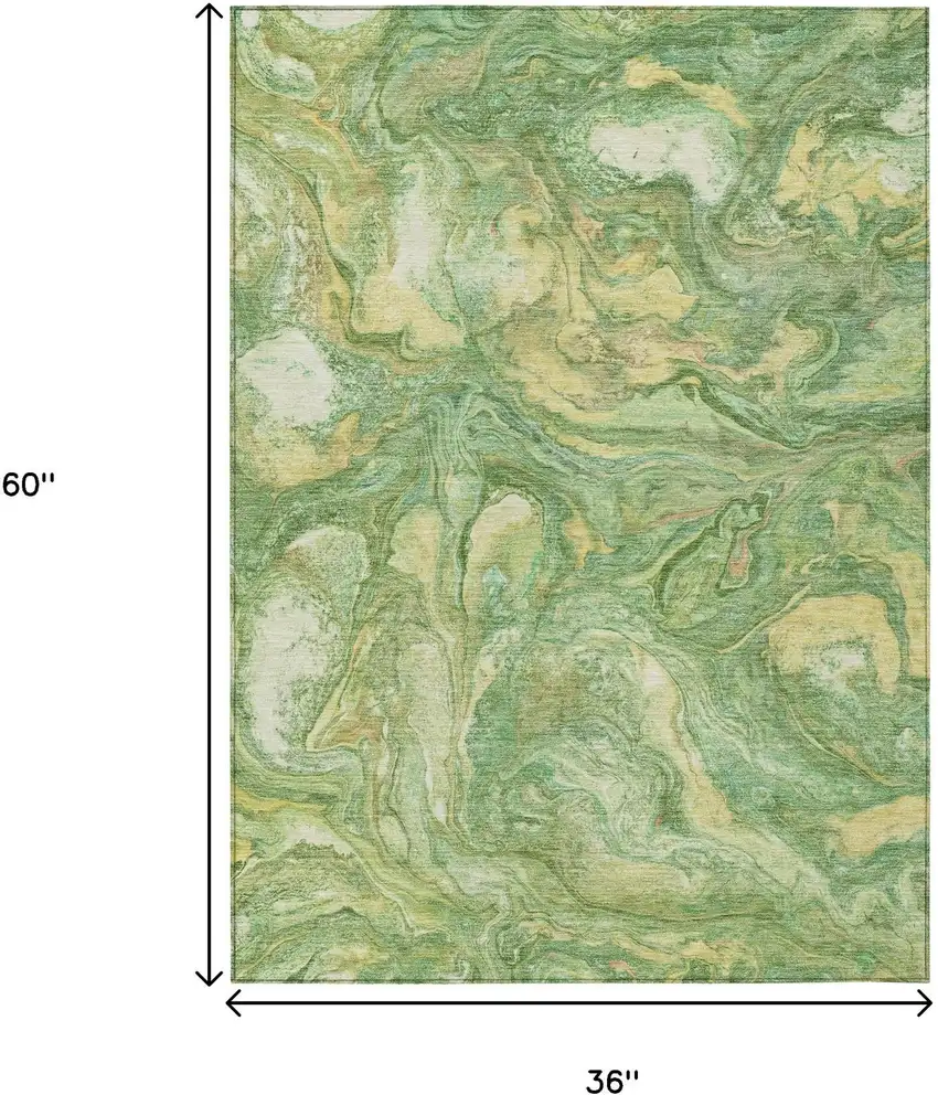 Green And Gold Abstract Washable Indoor Outdoor Area Rug Photo 9