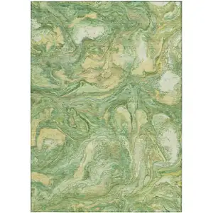 Photo of Green And Gold Abstract Washable Indoor Outdoor Area Rug