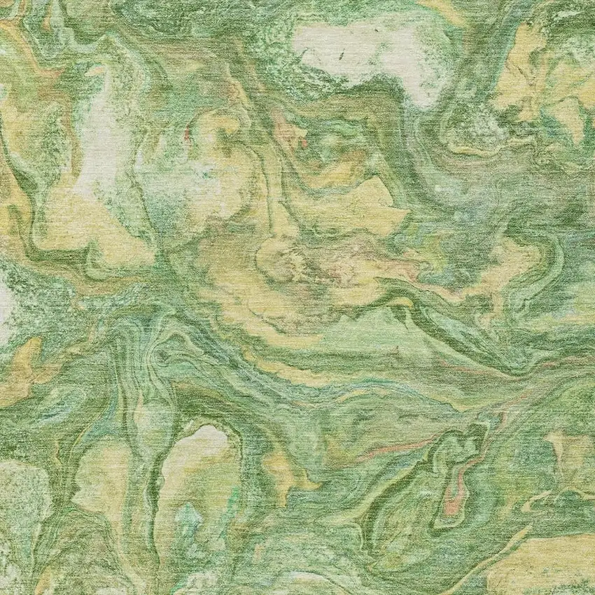 Green And Gold Abstract Washable Indoor Outdoor Area Rug Photo 3