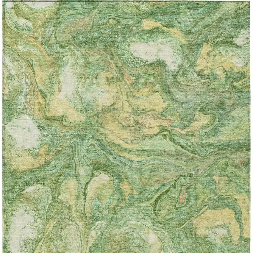 Green And Gold Abstract Washable Indoor Outdoor Area Rug Photo 4