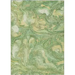 Photo of Green And Gold Abstract Washable Indoor Outdoor Area Rug