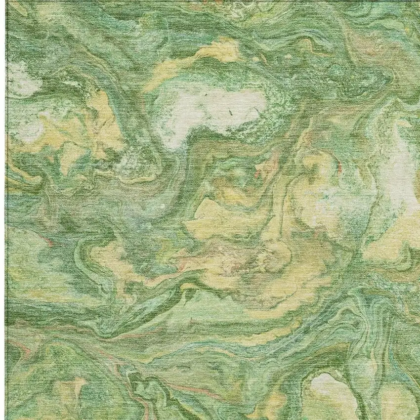 Green And Gold Abstract Washable Indoor Outdoor Area Rug Photo 3