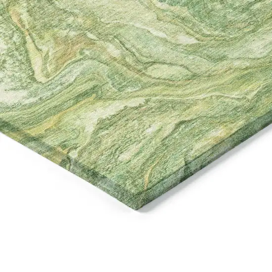 Green And Gold Abstract Washable Indoor Outdoor Area Rug Photo 9