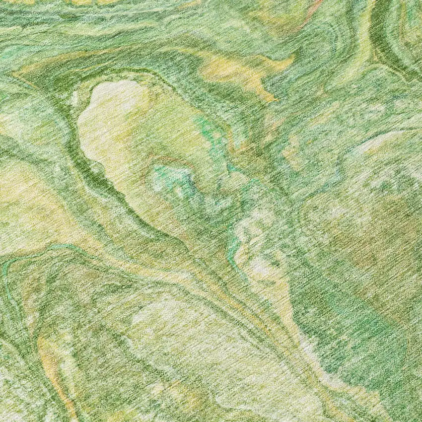 Green And Gold Abstract Washable Indoor Outdoor Area Rug Photo 8