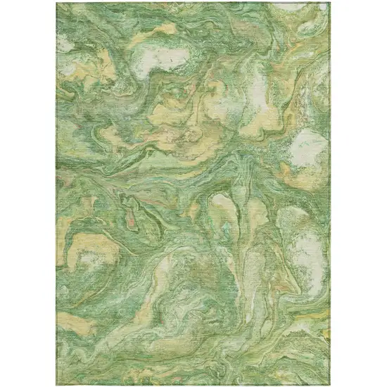 Green And Gold Abstract Washable Indoor Outdoor Area Rug Photo 1