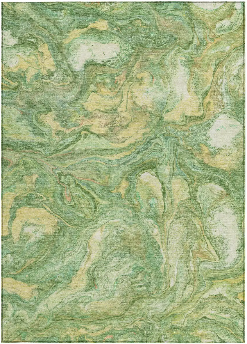 Green And Gold Abstract Washable Indoor Outdoor Area Rug Photo 1