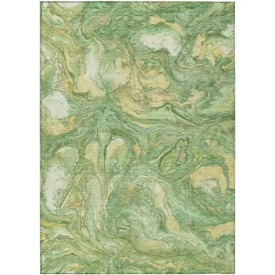 Green And Gold Abstract Washable Indoor Outdoor Area Rug Photo 8