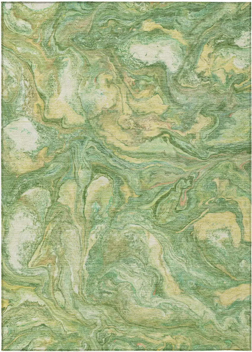 Green And Gold Abstract Washable Indoor Outdoor Area Rug Photo 8