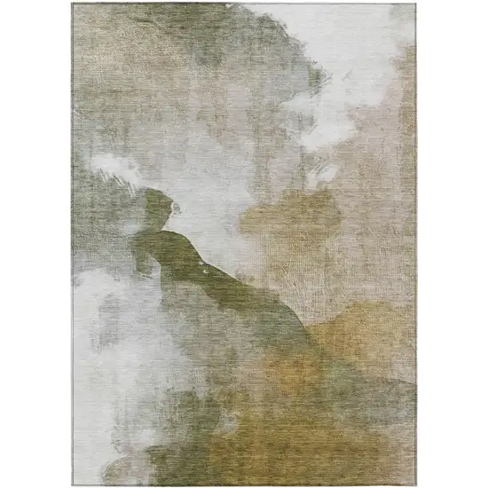 Green And Gold Abstract Washable Indoor Outdoor Area Rug Photo 9