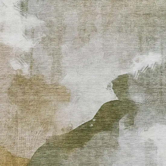 Green And Gold Abstract Washable Indoor Outdoor Area Rug Photo 3