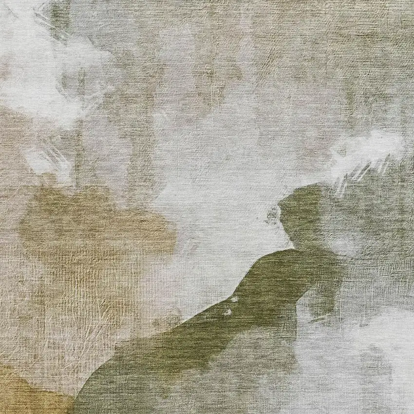 Green And Gold Abstract Washable Indoor Outdoor Area Rug Photo 3