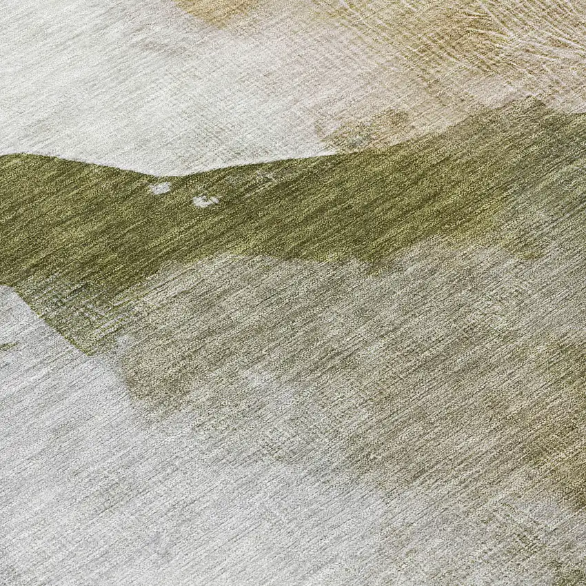 Green And Gold Abstract Washable Indoor Outdoor Area Rug Photo 8