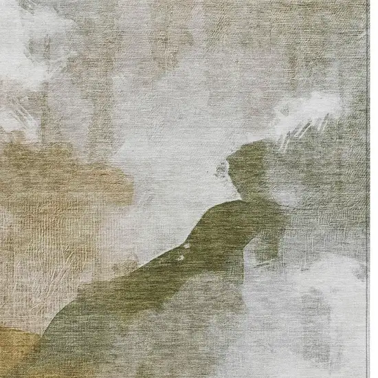 Green And Gold Abstract Washable Indoor Outdoor Area Rug Photo 3