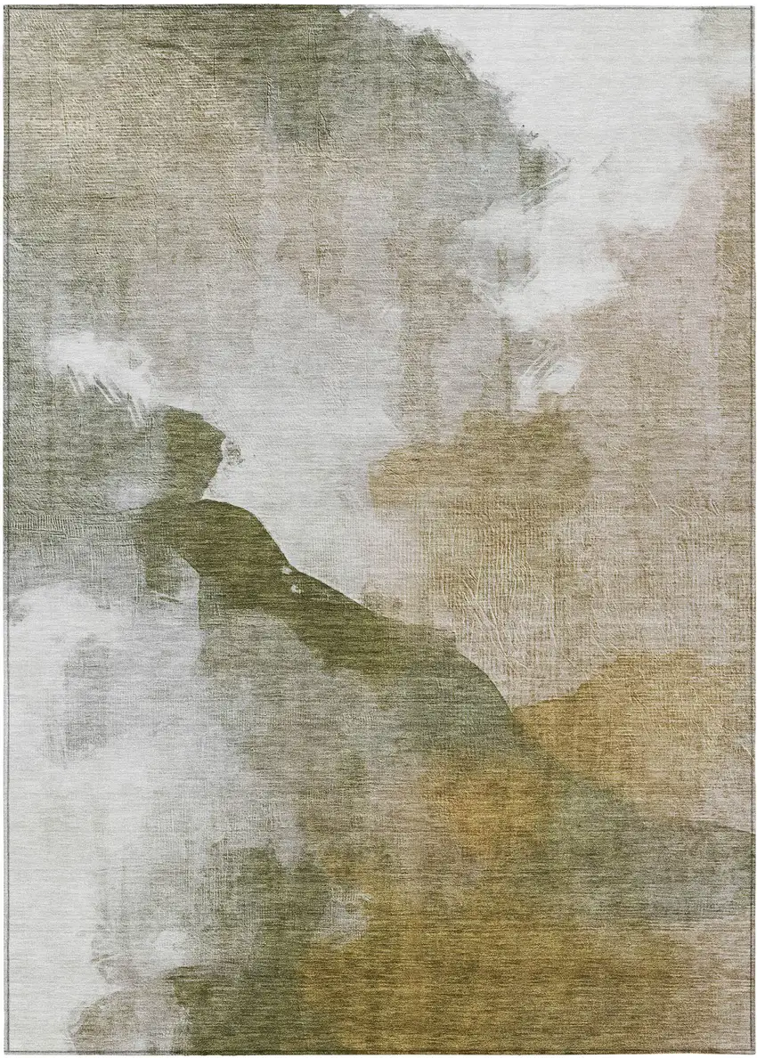 Green And Gold Abstract Washable Indoor Outdoor Area Rug Photo 9