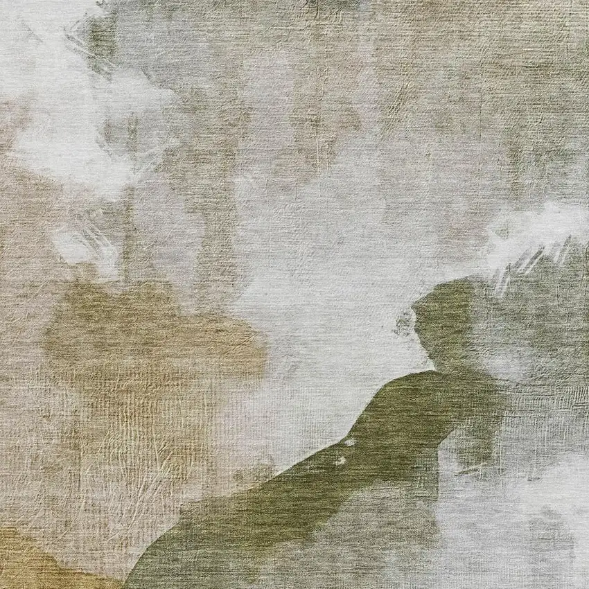 Green And Gold Abstract Washable Indoor Outdoor Area Rug Photo 3