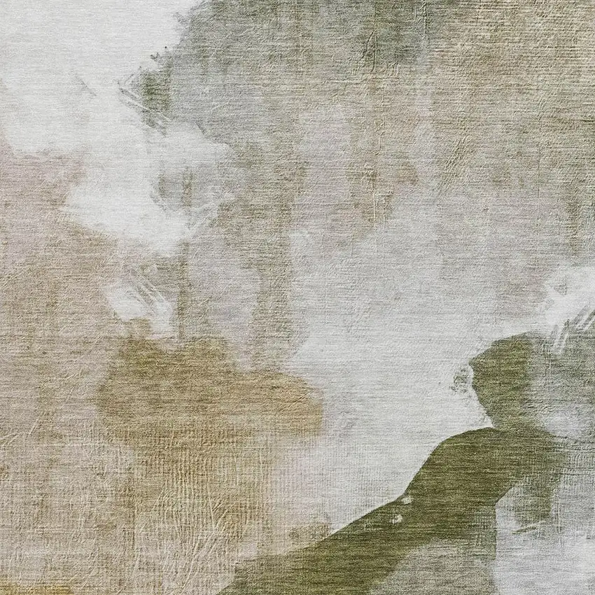 Green And Gold Abstract Washable Indoor Outdoor Area Rug Photo 3