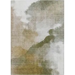Photo of Green And Gold Abstract Washable Indoor Outdoor Area Rug