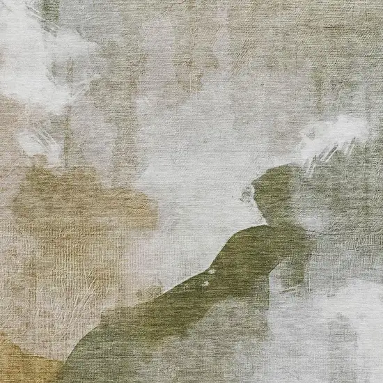 Green And Gold Abstract Washable Indoor Outdoor Area Rug Photo 3