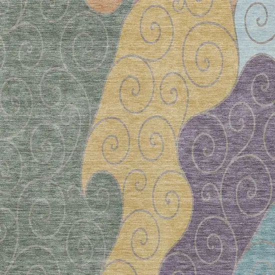 Green And Gold Abstract Washable Indoor Outdoor Area Rug Photo 2