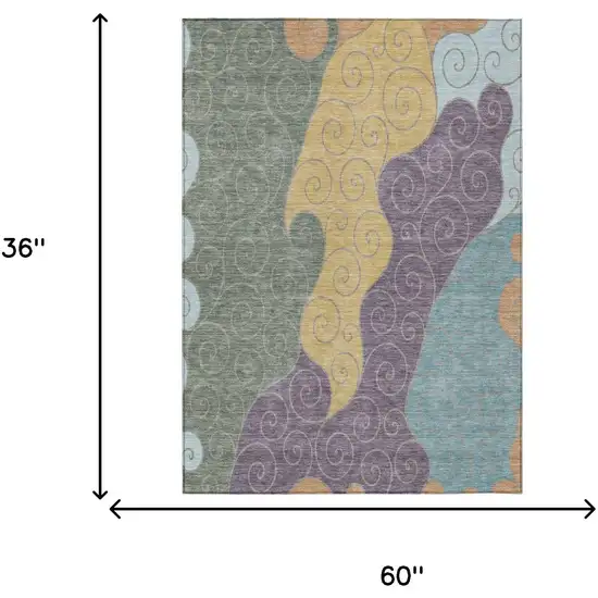 Green And Gold Abstract Washable Indoor Outdoor Area Rug Photo 6