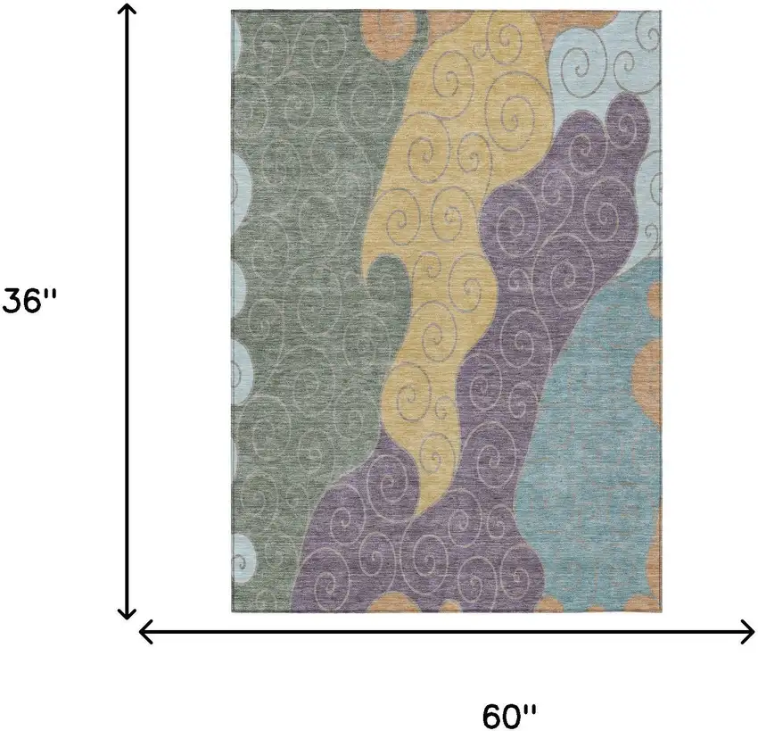 Green And Gold Abstract Washable Indoor Outdoor Area Rug Photo 6