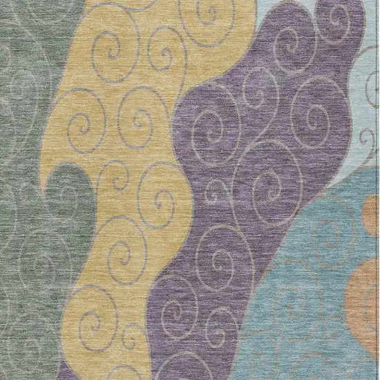 Green And Gold Abstract Washable Indoor Outdoor Area Rug Photo 2
