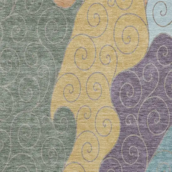 Green And Gold Abstract Washable Indoor Outdoor Area Rug Photo 2