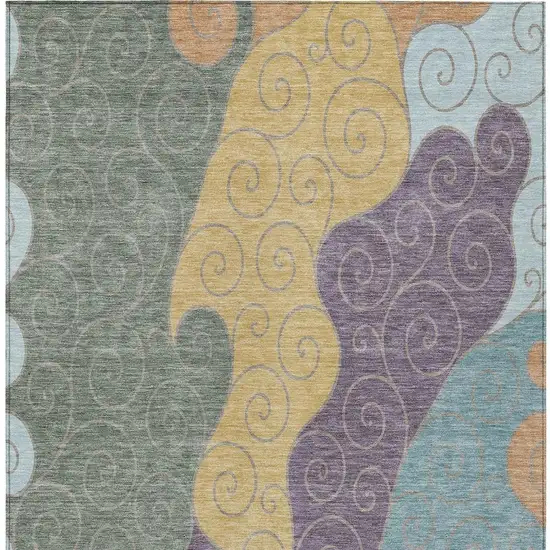 Green And Gold Abstract Washable Indoor Outdoor Area Rug Photo 3